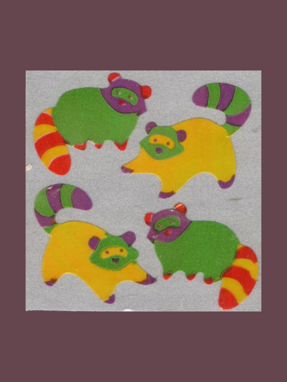 Great 7 Pearly Raccoons Vintage Stickers (Like Sandylion) New Backing